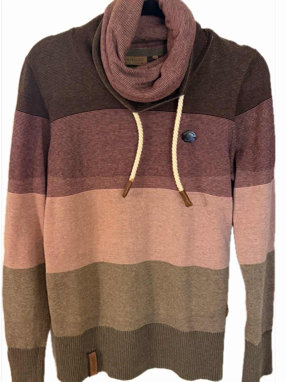 São Paulo Knitwear Colorblock Cowl Neck Sweater - Mauve & Brown -Sz M